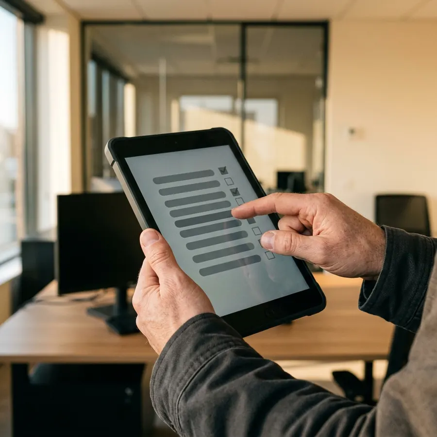 Reinigungsplan wird auf einem Tablet abgehakt